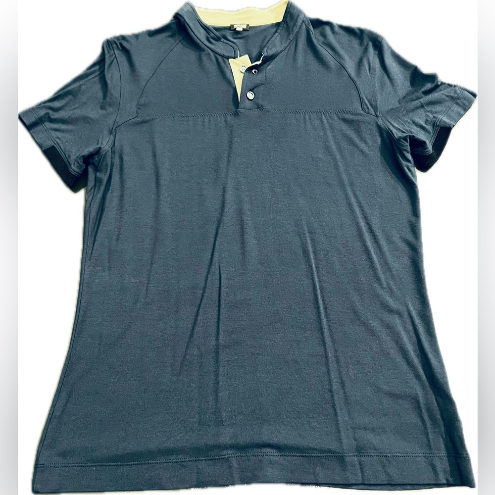 Versace Large Stretch Shirt Navy Blue Good Condition 19.5 Chest